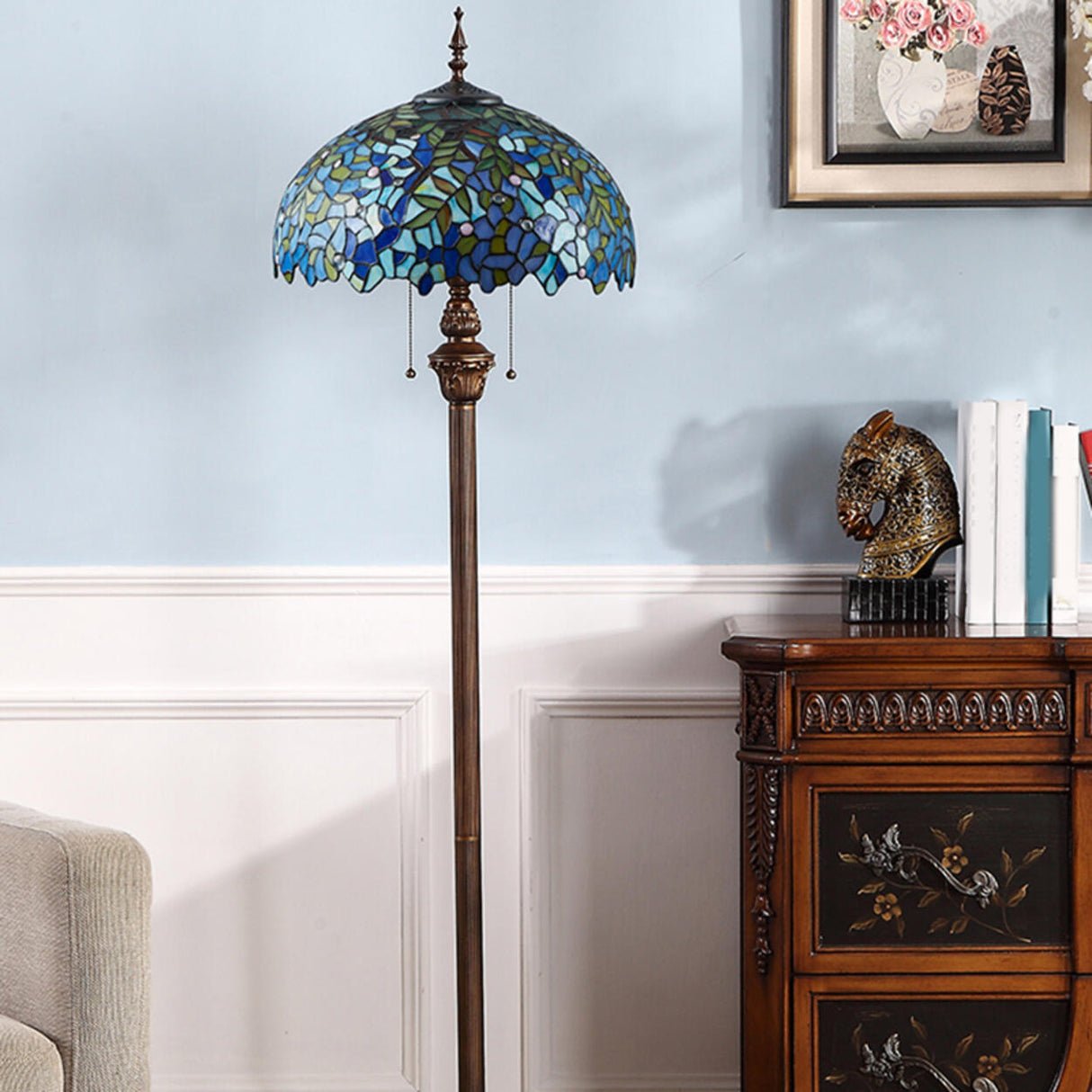 Tiffany Living Room Stained Glass Floral Floor Lamp Image - 3