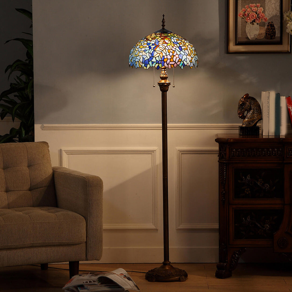 Tiffany Living Room Stained Glass Floral Floor Lamp Image - 4