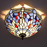 Tiffany Mini Bowl Dragonfly Glass Flush Mount Light Image - 11