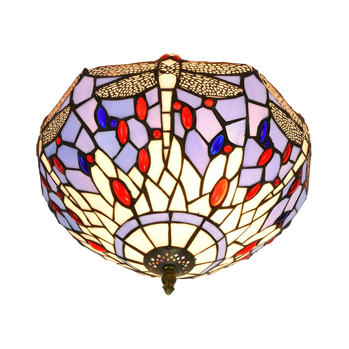 Tiffany Mini Bowl Dragonfly Glass Flush Mount Light Image - 12