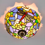 Tiffany Mini Bowl Dragonfly Glass Flush Mount Light Image - 3