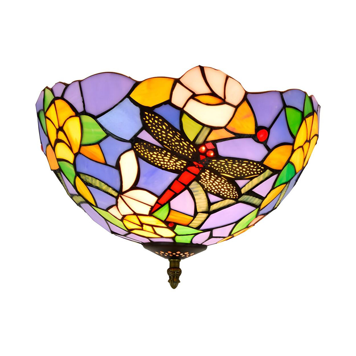 Tiffany Mini Bowl Dragonfly Glass Flush Mount Light Image - 4