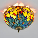 Tiffany Mini Bowl Dragonfly Glass Flush Mount Light Image - 7