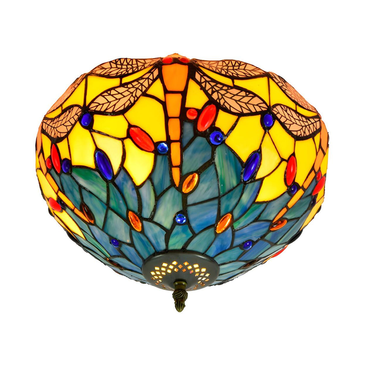 Tiffany Mini Bowl Dragonfly Glass Flush Mount Light Image - 8