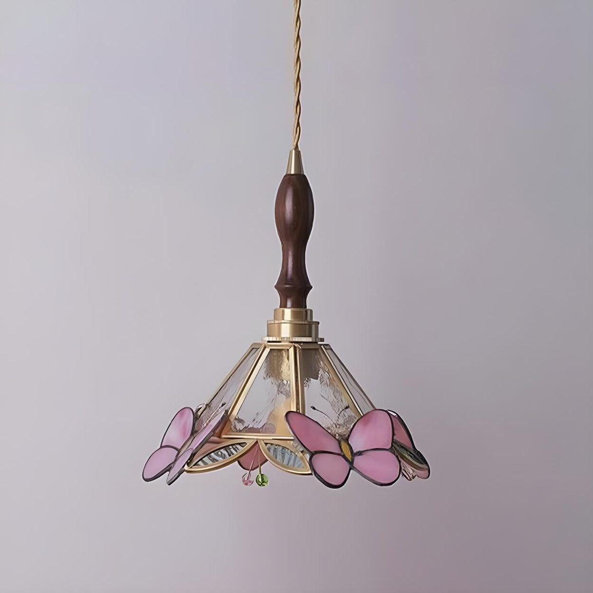 Tiffany Pink Butterfly Glass Cone Bedroom Pendant Light Image - 6