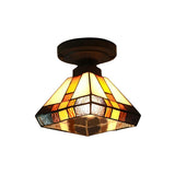 Tiffany Pyramid Stained Glass Semi-Flush Mount Light Image - 3