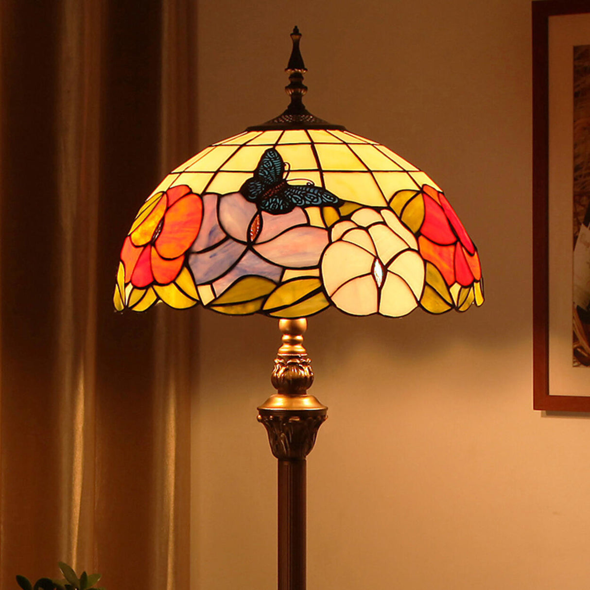 Tiffany Stained Dome Glass Bronze Base Floor Lamp Image - 4