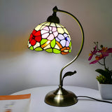 Tiffany Stained Floral Glass Curved Arm Table Lamp Image - 1