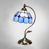 Tiffany Stained Floral Glass Curved Arm Table Lamp Image - 10