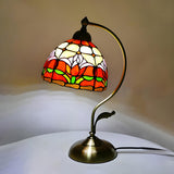 Tiffany Stained Floral Glass Curved Arm Table Lamp Image - 14