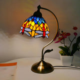 Tiffany Stained Floral Glass Curved Arm Table Lamp Image - 19