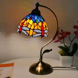 Tiffany Stained Floral Glass Curved Arm Table Lamp Image - 21