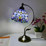 Tiffany Stained Floral Glass Curved Arm Table Lamp Image - 6