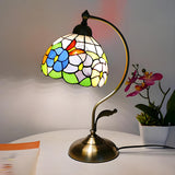 Tiffany Stained Floral Glass Curved Arm Table Lamp Image - 7