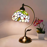 Tiffany Stained Floral Glass Curved Arm Table Lamp Image - 8