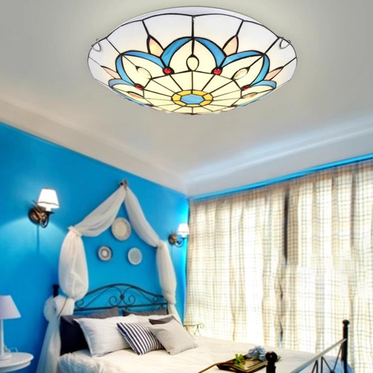 Tiffany Stained Glass Flush Mount Light Living Room Image - 4