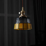 Tiffany Stained Yellow Black Glass Tapered Pendant Light Image - 1