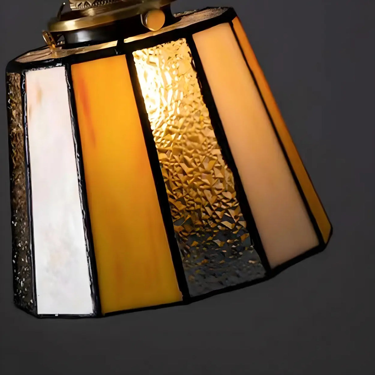 Tiffany Stained Yellow Black Glass Tapered Pendant Light Image - 11