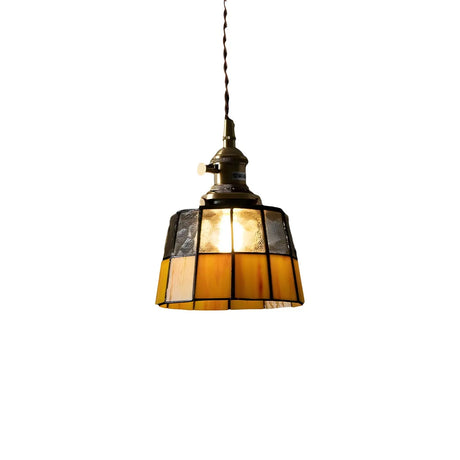 Tiffany Stained Yellow Black Glass Tapered Pendant Light Image - 2