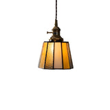 Tiffany Stained Yellow Black Glass Tapered Pendant Light Image - 3