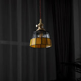 Tiffany Stained Yellow Black Glass Tapered Pendant Light Image - 5