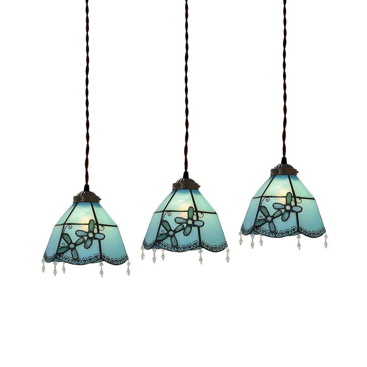 Tiffany Style Colorful Stained Glass Floral Pendant Light Image - 11