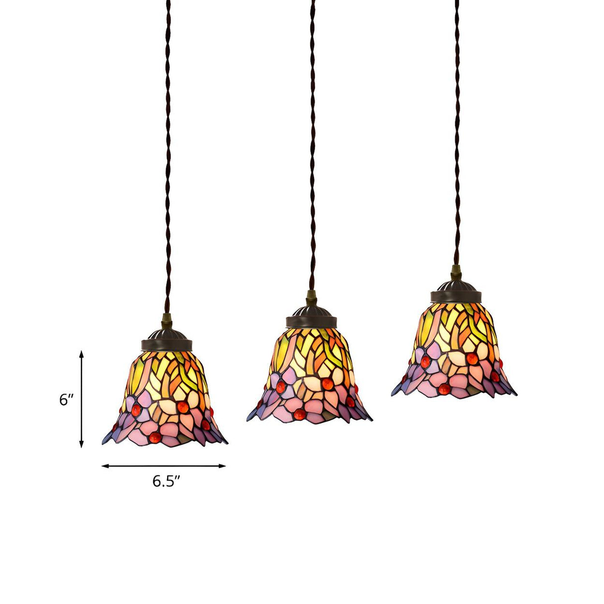 Tiffany Style Colorful Stained Glass Floral Pendant Light Image - 13