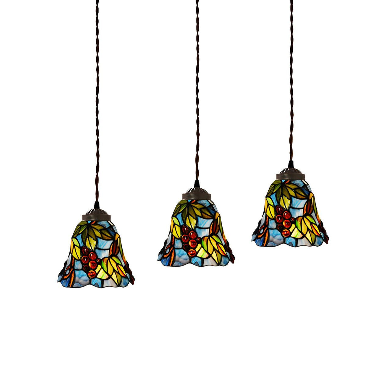 Tiffany Style Colorful Stained Glass Floral Pendant Light Image - 7