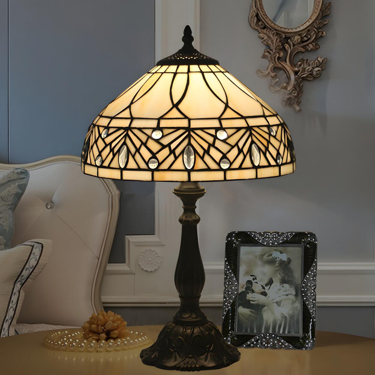 Tiffany Style Elegant Umbrella Glass Decor Table Lamp Image - 11