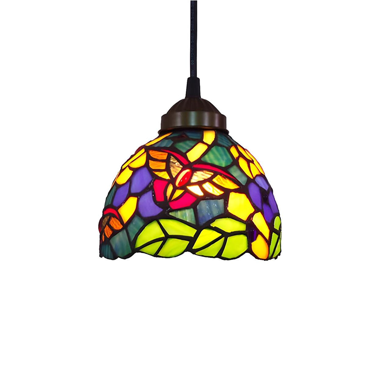 Tiffany Style Stained Glass Floral Pendant Light Dining Room Image - 2