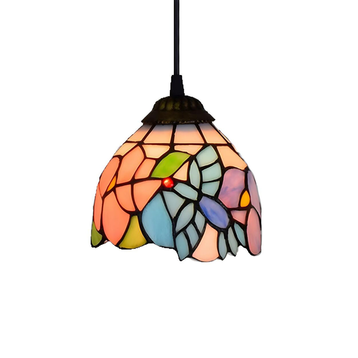 Tiffany Style Stained Glass Floral Pendant Light Dining Room Image - 4