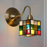 Tiffany Style Stained Glass Gold Square Wall Sconce Image - 2