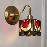 Tiffany Style Stained Glass Gold Square Wall Sconce Image - 3