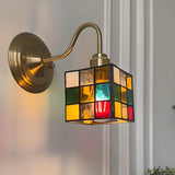 Tiffany Style Stained Glass Gold Square Wall Sconce Image - 6