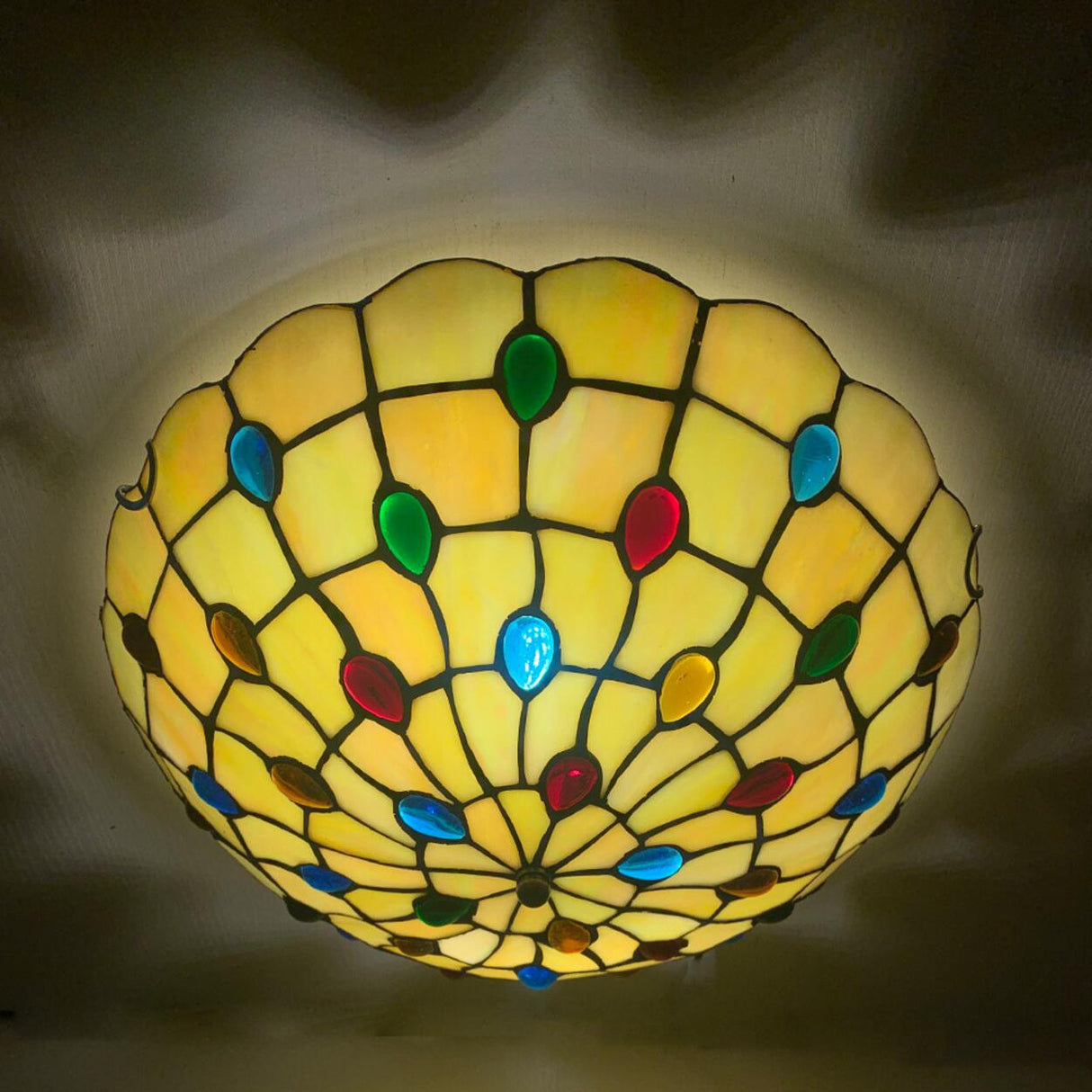 Tiffany Vaulted Stained Floral Glass Flush Mount Light Image - 12