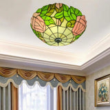 Tiffany Vaulted Stained Floral Glass Flush Mount Light Image - 2