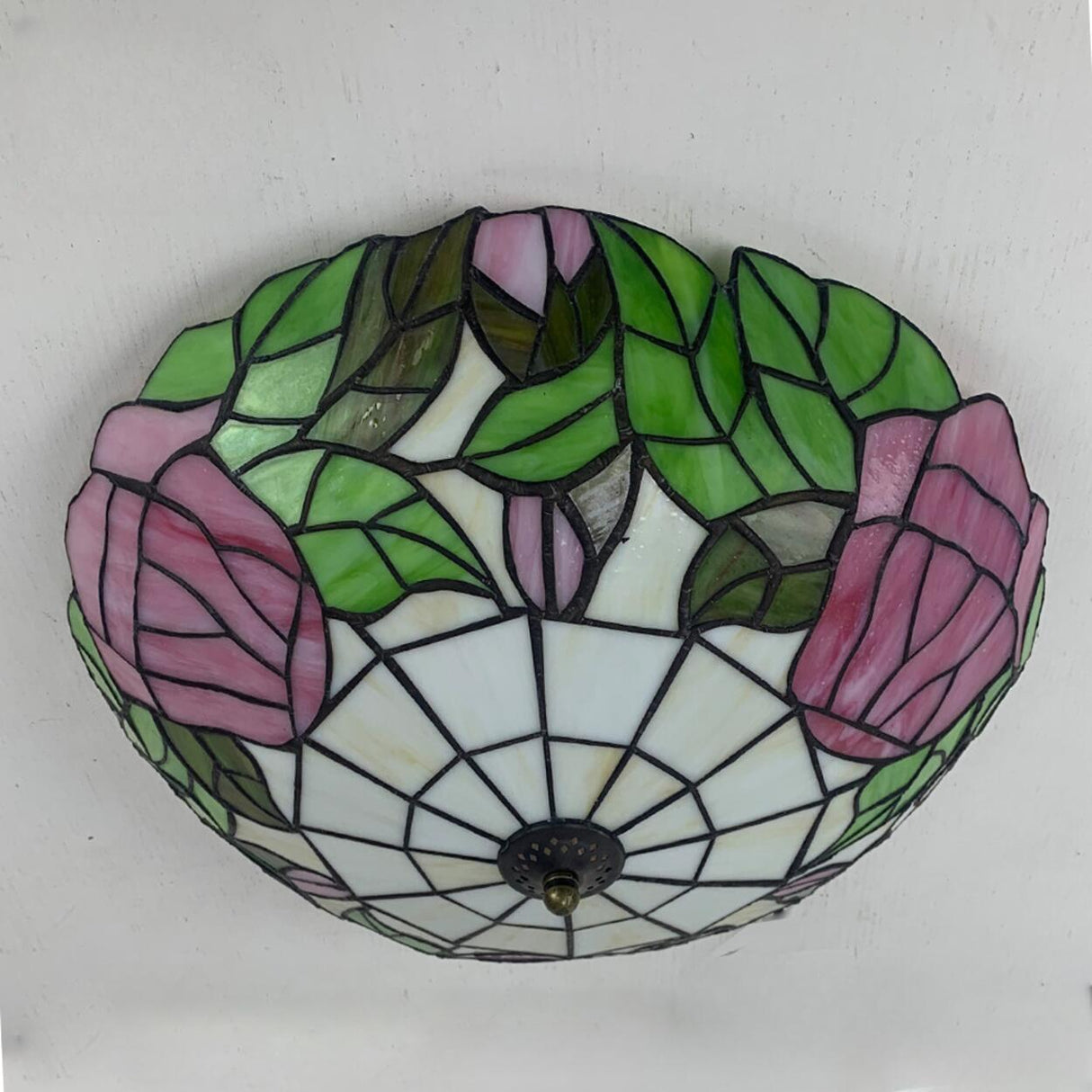 Tiffany Vaulted Stained Floral Glass Flush Mount Light Image - 20