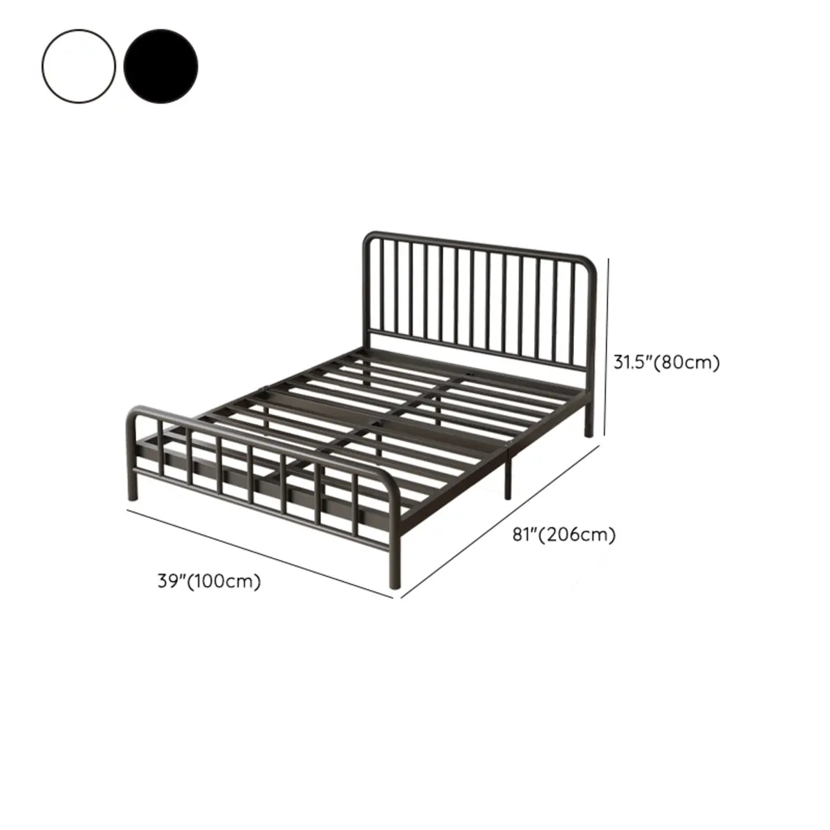 Tiltable Metal Black Queen Headboard Open-Frame Bed 