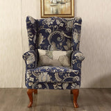 Toile Pattern Round Arm Fixed Back Wingback Chair Image - 5