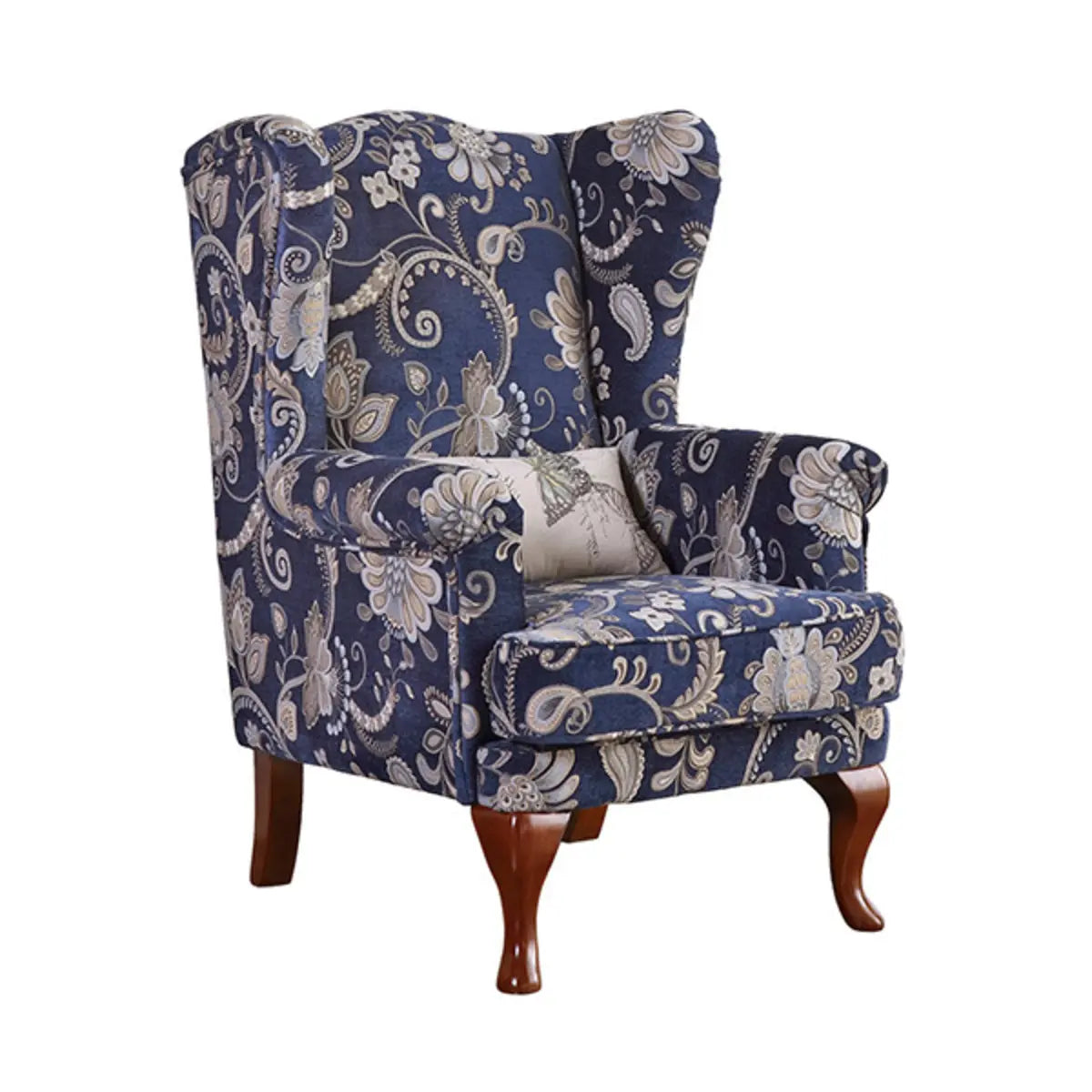 Toile Pattern Round Arm Fixed Back Wingback Chair Image - 7