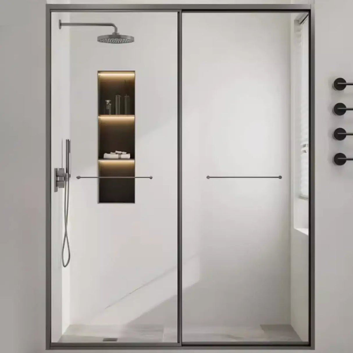 Towel Bar  and Handle Double Sliding Glass Shower Door Image - 12