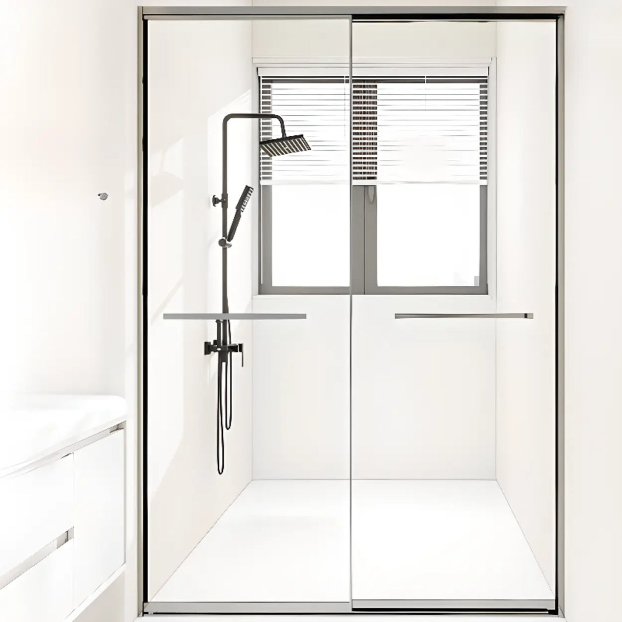 Towel Bar Sliding Glass Black Hardware Shower Door Image - 1