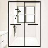 Towel Bar Sliding Glass Black Hardware Shower Door Image - 2