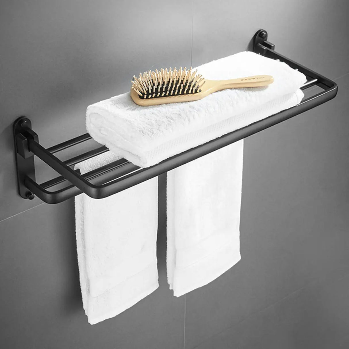 Towel Rack Shelf Black Metal Bathroom Hardware Set Image - 1