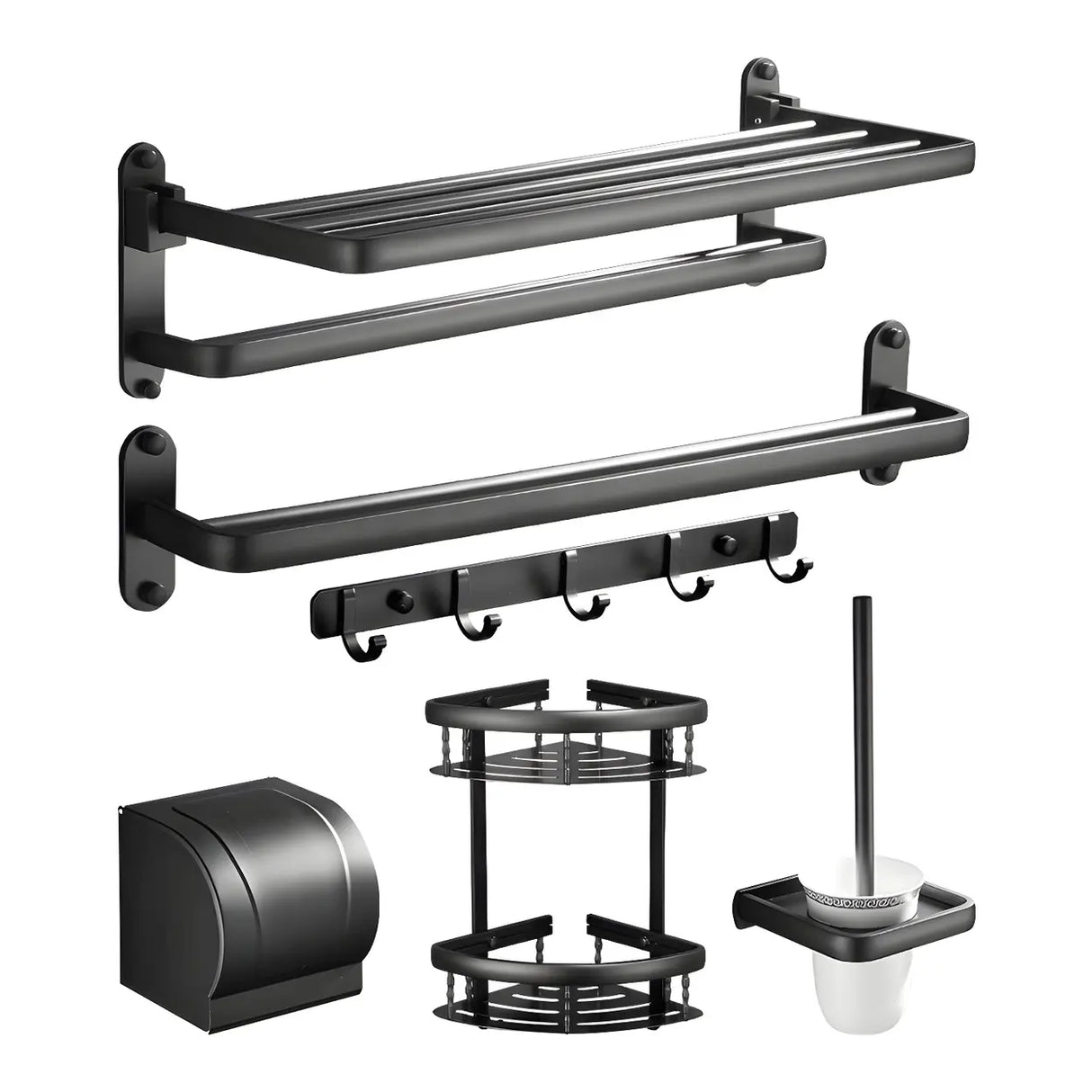 Towel Rack Shelf Black Metal Bathroom Hardware Set Image - 10