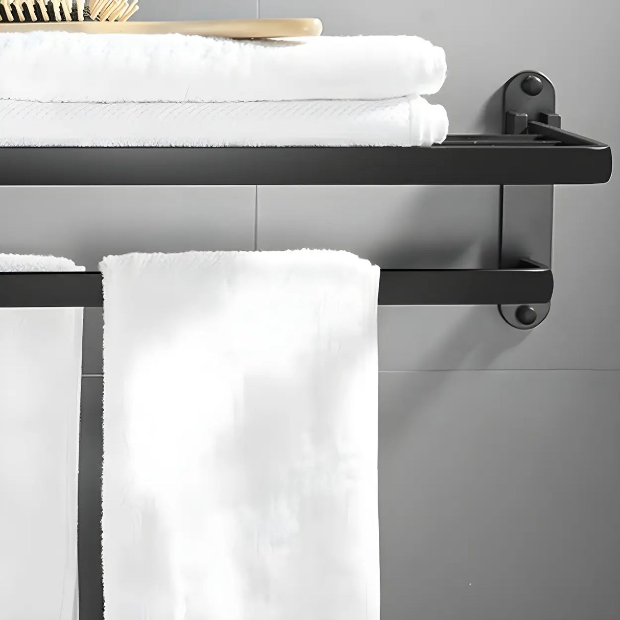 Towel Rack Shelf Black Metal Bathroom Hardware Set Image - 12