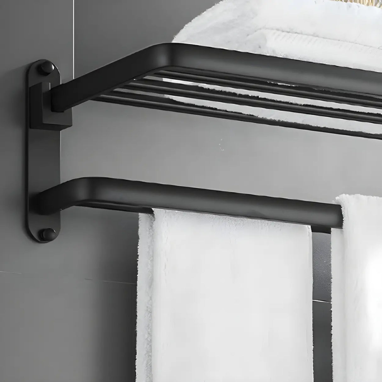 Towel Rack Shelf Black Metal Bathroom Hardware Set Image - 14