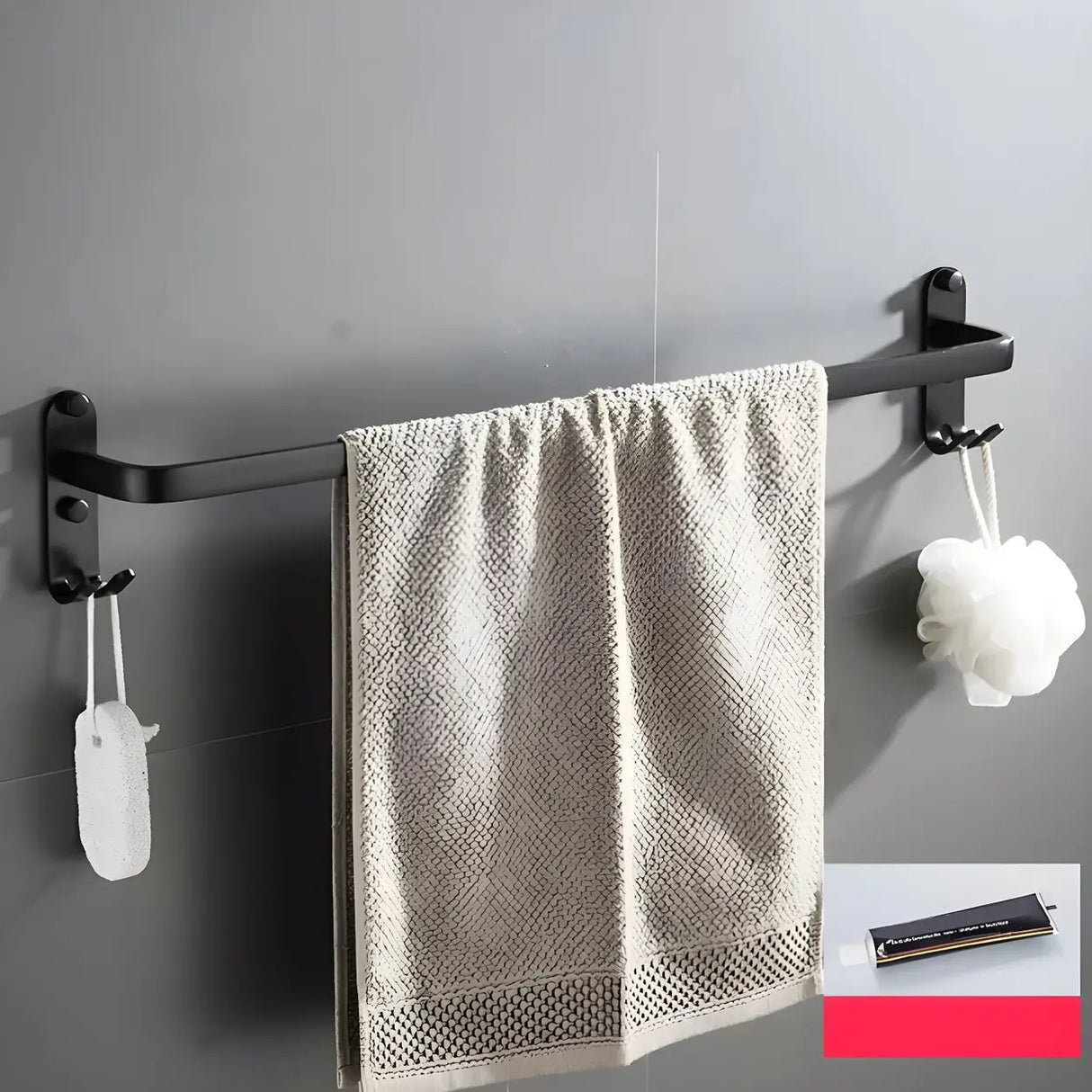 Towel Rack Shelf Black Metal Bathroom Hardware Set Image - 23