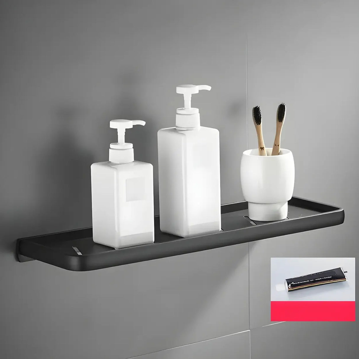 Towel Rack Shelf Black Metal Bathroom Hardware Set Image - 26