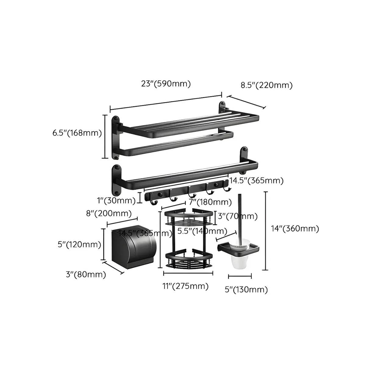 Towel Rack Shelf Black Metal Bathroom Hardware Set 